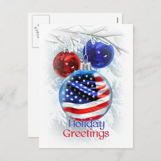 愛国心が強いクリスマスのオーナメントの米国旗 シーズンポストカード (正面/裏面)