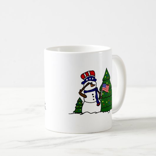 愛国心が強いクリスマスの雪だるまのコーヒー・マグ コーヒーマグカップ (正面右)