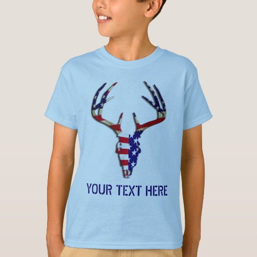 愛国心が強いシカの狩りのスカル Tシャツ (正面)