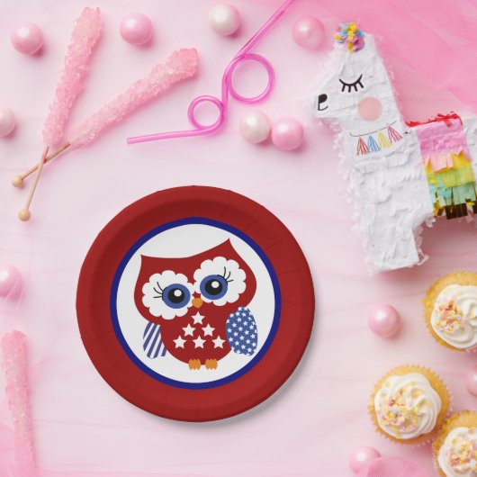 愛国心が強いフクロウの紙皿 ペーパープレート (パーティー)