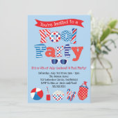 愛国心が強いプールのパーティの招待状-赤白青 招待状 (スタンド正面)