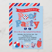 愛国心が強いプールのパーティの招待状-赤白青 招待状 (正面/裏面)