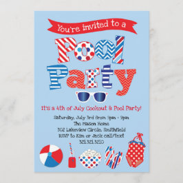 愛国心が強いプールのパーティの招待状-赤白青 招待状