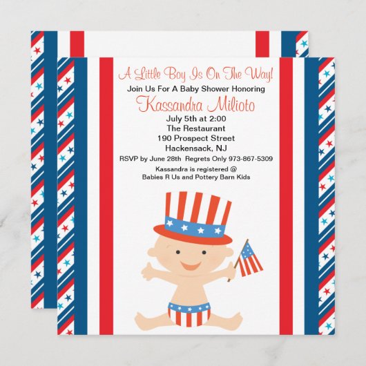 愛国心が強いベビーの振る旗のベビーシャワーの招待状 招待状 (正面/裏面)