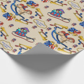 愛国心が強いベージュ揺り木馬パーソナライズなパターン ラッピングペーパー (角)