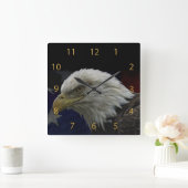 愛国心が強いワシ及び旗 スクエア壁時計 (ホーム)
