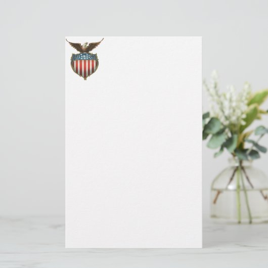 愛国心が強いヴィンテージ米国旗を持つ白頭鷲 便箋 (スタンド正面)