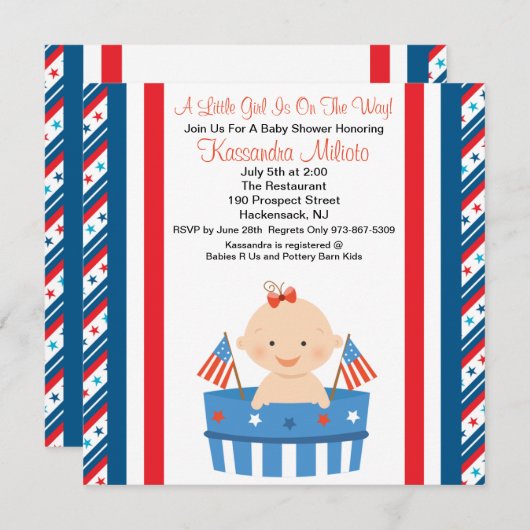 愛国心が強い女の赤ちゃんのベビーシャワーの招待状 招待状 (正面/裏面)