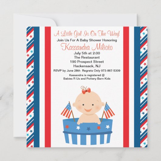 愛国心が強い女の赤ちゃんのベビーシャワーの招待状 招待状 (正面)