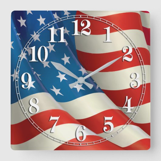 愛国心が強い振る米国の旗 スクエア壁時計 (正面)