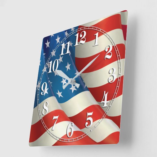 愛国心が強い振る米国の旗 スクエア壁時計 (傾斜)