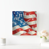 愛国心が強い振る米国の旗 スクエア壁時計 (ホーム)