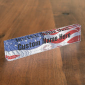 愛国心が強い振る米国旗 デスクネームプレート (側面)