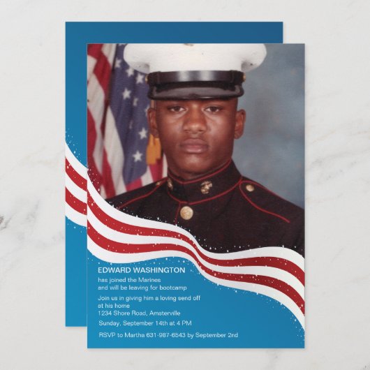 愛国心が強い旗の軍隊はパーティーの招待を離れて送ります 招待状 (正面/裏面)