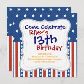 愛国心が強い星のストライプな自由の旗7月第4 招待状 (正面/裏面)