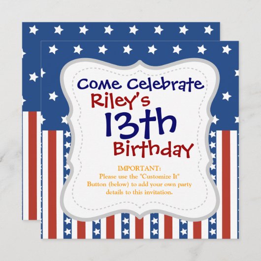 愛国心が強い星のストライプな自由の旗7月第4 招待状 (正面/裏面)