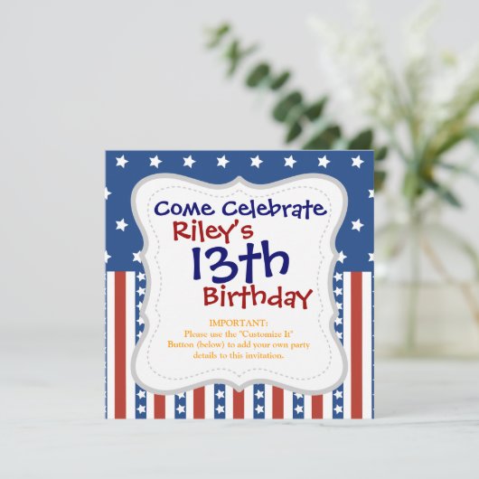 愛国心が強い星のストライプな自由の旗7月第4 招待状 (スタンド正面)