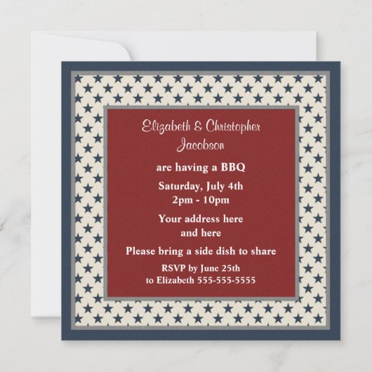 愛国心が強い星及びストライプな7月4日のパーティーの招待 招待状 (裏面)