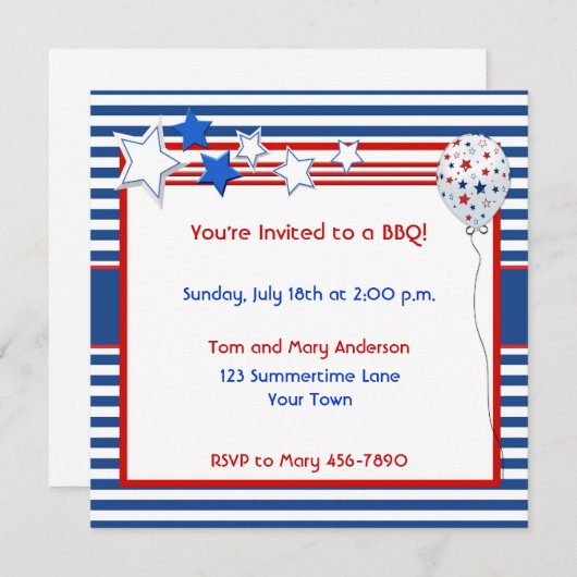 愛国心が強い星条旗のパーティの招待状 招待状 (正面/裏面)