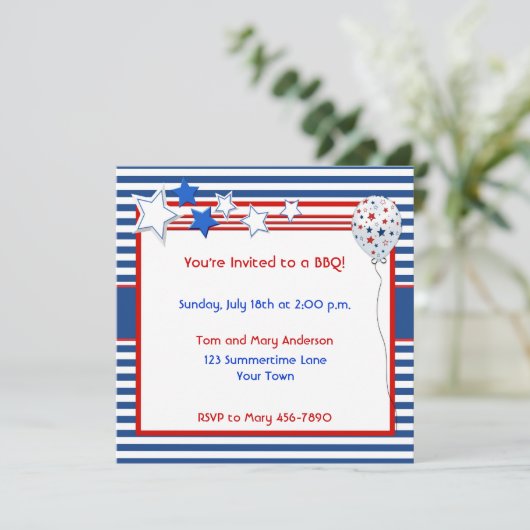 愛国心が強い星条旗のパーティの招待状 招待状 (スタンド正面)