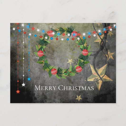 愛国心が強い星nライト~のメリークリスマスのリース シーズンポストカード (正面)