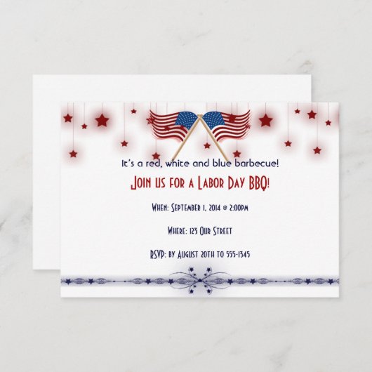 愛国心が強い米国の旗および星の労働者の日 招待状 (正面/裏面)