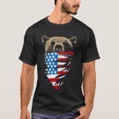 愛国心が強い米国の米国旗の灰色グマのバンダナ Tシャツ (正面)