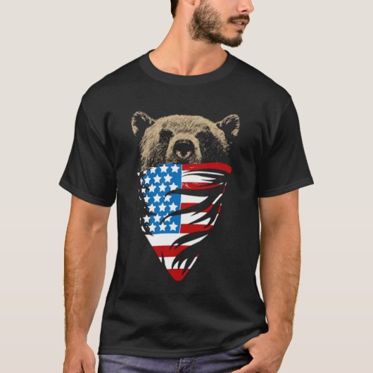 愛国心が強い米国の米国旗の灰色グマのバンダナ Tシャツ (正面)