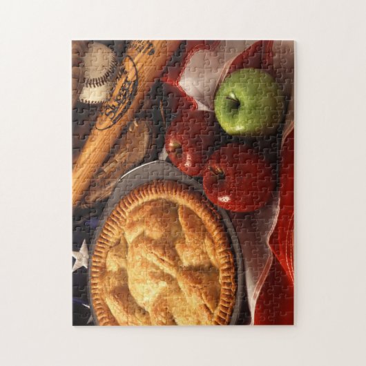 愛国心が強い米国旗のアップルパイの野球用バット ジグソーパズル (縦)