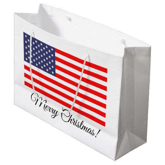 愛国心が強い米国旗のメリークリスマスのギフトバッグ ラージペーパーバッグ (正面アングル)