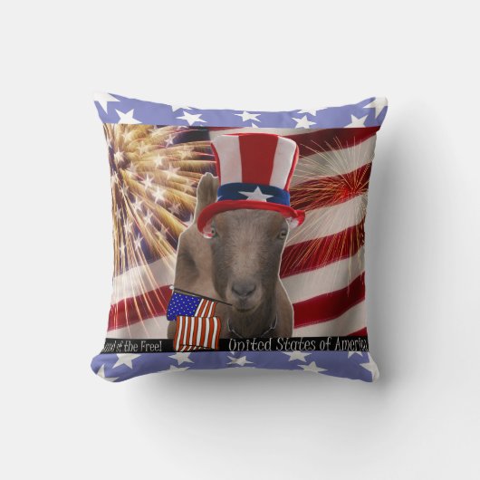 愛国心が強い米国旗を振るLAMANCHAのヤギ クッション (正面)