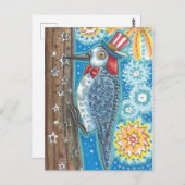 愛国心が強い赤毛のキツツキ、花火の郵便はがき ポストカード (正面/裏面)