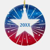 愛国心が強い赤白青はクリスマスの写真を主演します セラミックオーナメント (裏面)