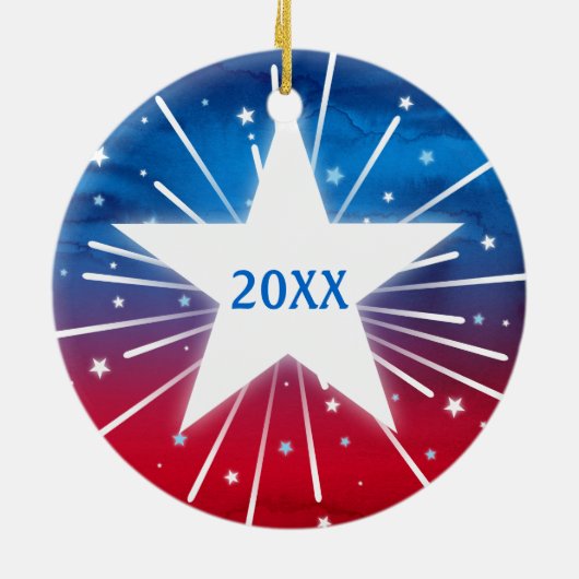 愛国心が強い赤白青はクリスマスの写真を主演します セラミックオーナメント (裏面)