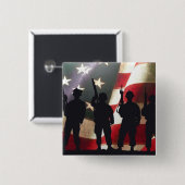 愛国心が強い軍の兵士のシルエット 缶バッジ (正面&裏面)