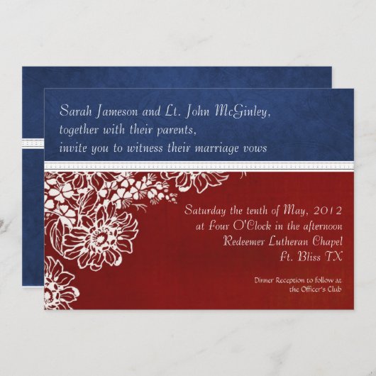 愛国心が強い軍の赤く白くおよび青の結婚式 招待状 (正面/裏面)
