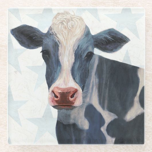 愛国心が強い農場-牛 ガラスコースター (正面)