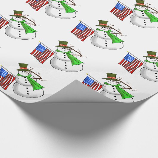 愛国心が強い雪だるまのクリスマスのギフト用包装紙 ラッピングペーパー (角)