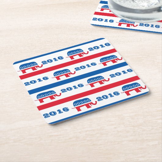 愛国心が強い2016人の共和党員象は縞で飾ります スクエアペーパーコースター (アングル)