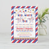 愛国心が強い7月の4日ベビーシャワーの赤い白いおよび当然 招待状 (スタンド正面)