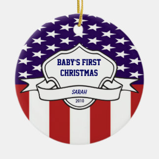 愛国心が強いBabysの初めてのクリスマスのカスタムの写真 セラミックオーナメント