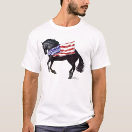 愛国心が強いFriesianの馬の旗 Tシャツ