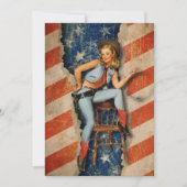 愛国心が強くいけない女性のカーボーイの7月4日のパーティーの招待 招待状 (正面)