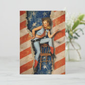 愛国心が強くいけない女性のカーボーイの7月4日のパーティーの招待 招待状 (スタンド正面)