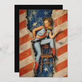 愛国心が強くいけない女性のカーボーイの7月4日のパーティーの招待 招待状 (正面/裏面)