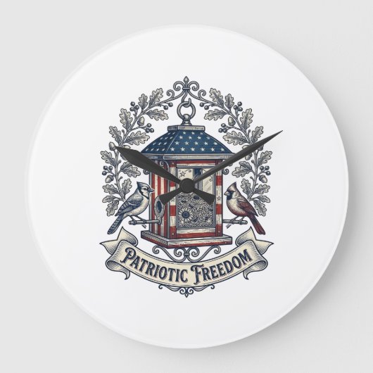 愛国心が溢れる裏庭の鳥の餌台ベクターグラフィックTシャツ_ ラージ壁時計 (正面)