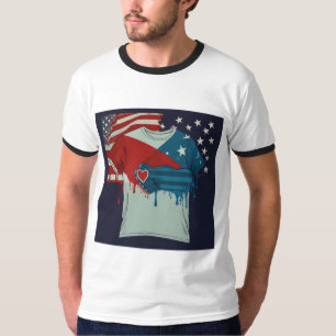 「愛国心とロイヤリティ」国旗とハートデザイン Tシャツ