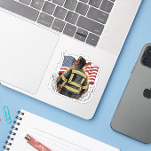 愛国心にあふれる花火 ブラック消防士 7月4日 シール (ノートパソコンとiPhone)