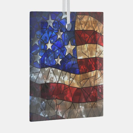 愛国心に富んだアメリカ国旗が染まった ガラスオーナメント (正面右)