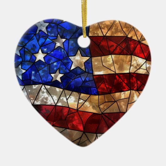 愛国心に富んだアメリカ国旗が染まった セラミックオーナメント (正面)
